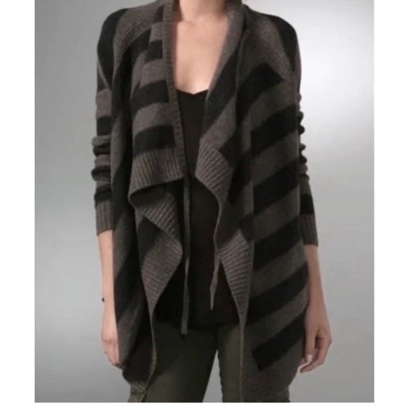 Vince Gray Striped Cashmere Alpaca Wool Open Front Wrap Cardigan SIZE S - Picture 1 of 11